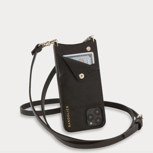 EMMA Vegan Leather Crossbody Bandolier in Vegan Black/Gold - iPhone size 11